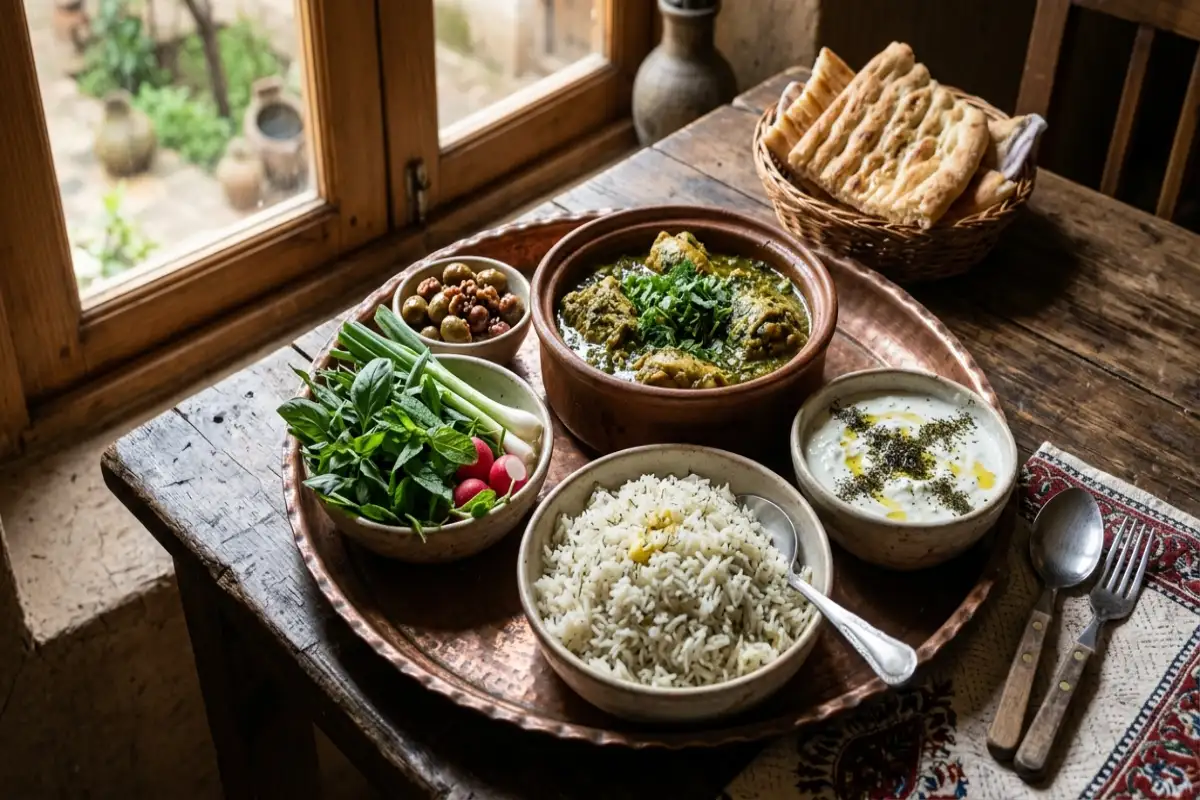 غذاهای محلی و سفره سنتی در یکی از خانه های بوم گردی گتاب